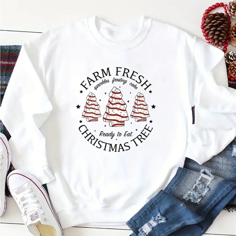 Christmas tree cake little Debbie graphic sweatshirt pullover size XL